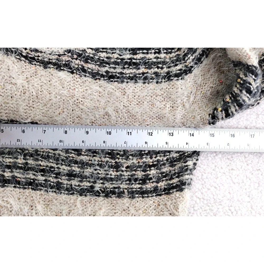 Mirumi Striped Fuzzy Knit Sweater‎ Dress Long Sleeve Sparkle V Neck M